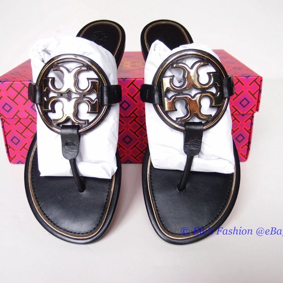 NIB Tory Burch Metal Miller Leather Thong Sandal BLACK 7 7.5 8 8.5 9 9.5 AUTHNT - Picture 6 of 16